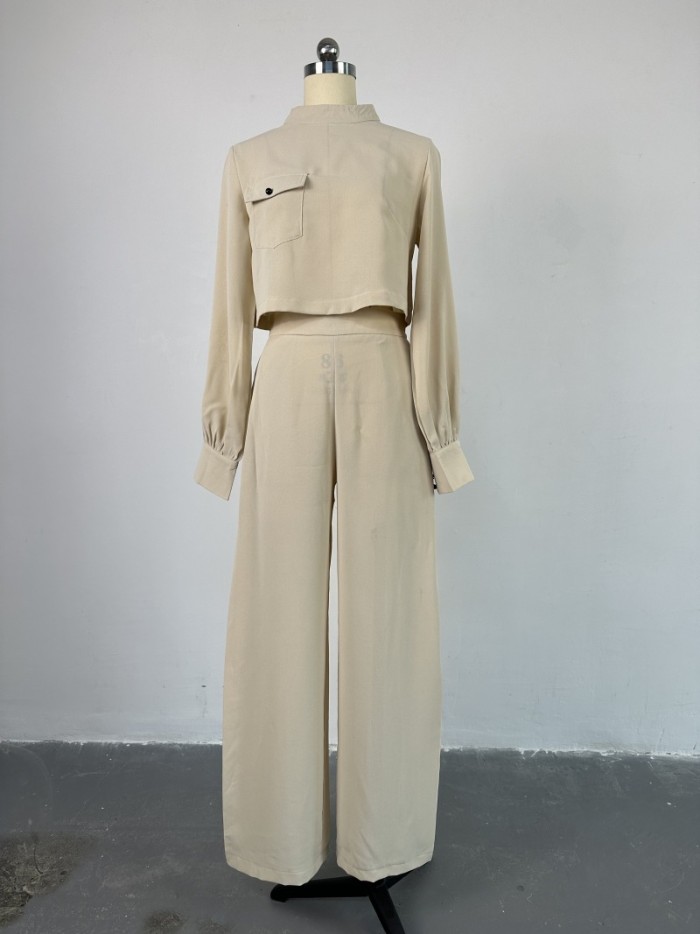 Loose Half Turtleneck Long-sleeved Top and Wide-leg Pants Casual Set