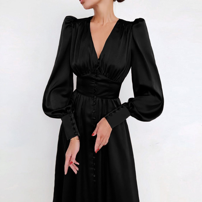 Ihoov's Exquisite Lantern Sleeves Satin Dress with