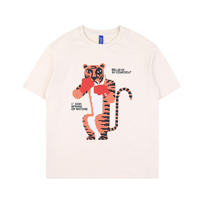 Cotton Unisex Short Sleeve Fun Anime Tiger Print Loose T-Shirt