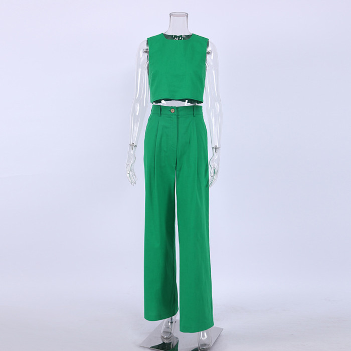 Sleek & Stylish Monochrome Sleeveless Top and Long Pants Set