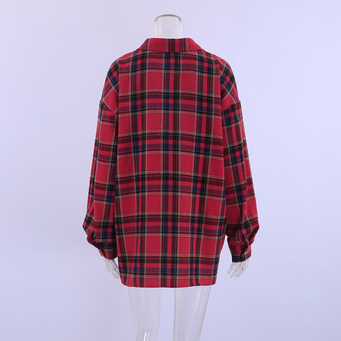 Loose Checkered Coat for Women
