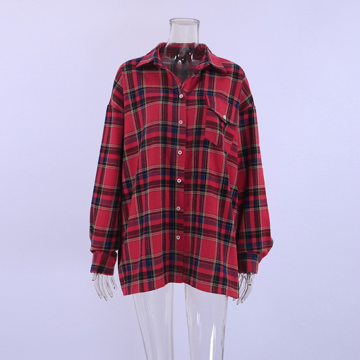 Loose Checkered Coat for Women