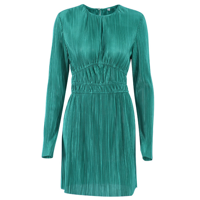 Long Sleeves Pleated A-line Dress