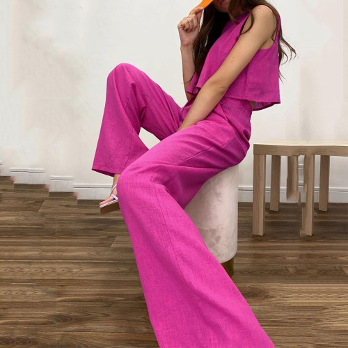 Sleek & Stylish Monochrome Sleeveless Top and Long Pants Set