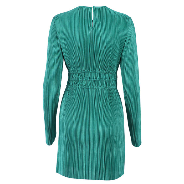 Long Sleeves Pleated A-line Dress
