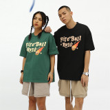 Fire Ball Ratd English Letter Print Loose Fit Cotton Men's T-Shirt