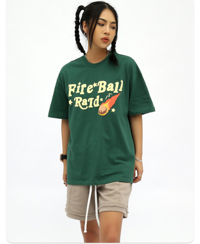 Fire Ball Ratd English Letter Print Loose Fit Cotton Men's T-Shirt