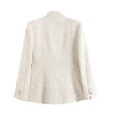 Textured Double-Breasted Mid-Length Suit Jacket