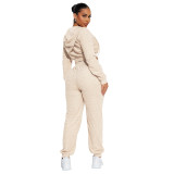 Jacquard Hooded Long Casual Sports Suit with Zipper