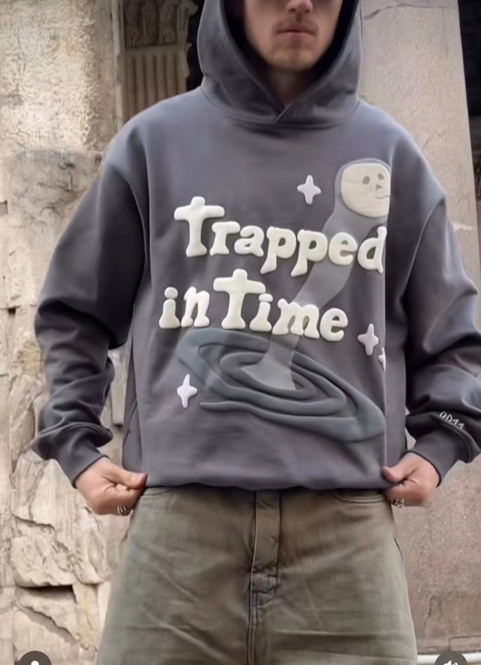 Vintage-Inspired Kanye West Hoodie with Time-Traveling Bubble Print