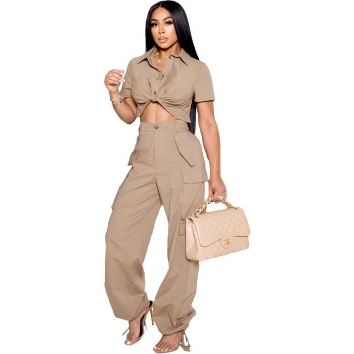 Short Sleeve Shirt and Workwear Baggy Pants Casual Two-Piece Set