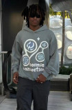 Kanye-inspired Cotton Jacket with Cosmic Graffiti Hoodie and Lettering Print