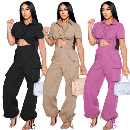 Short Sleeve Shirt and Workwear Baggy Pants Casual Two-Piece Set
