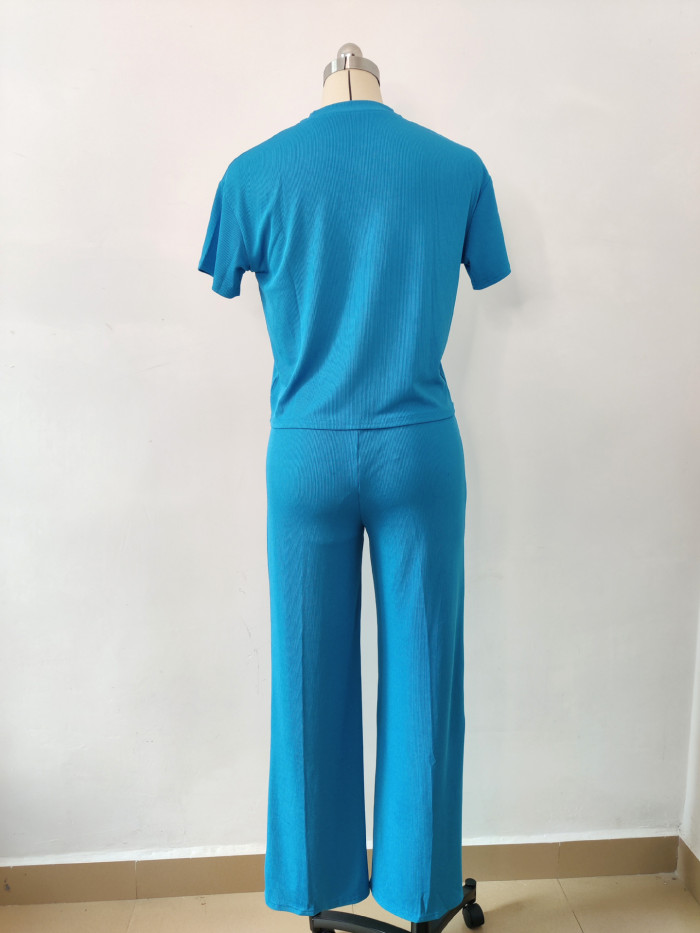 Comfortable and Casual Short Sleeve T-Shirt with Elastic Waist Long Pants