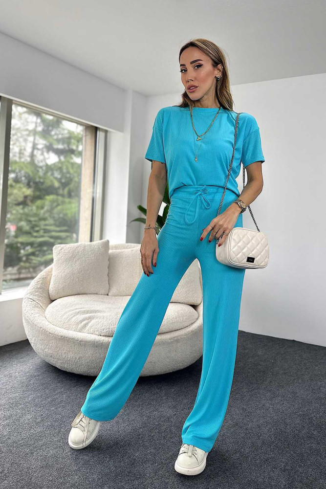 Comfortable and Casual Short Sleeve T-Shirt with Elastic Waist Long Pants