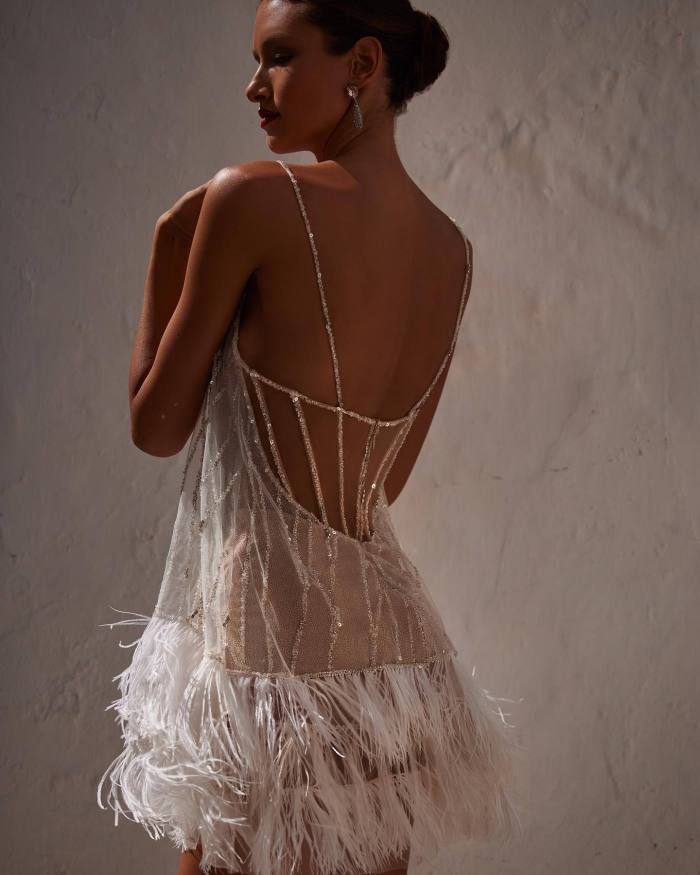 Layered Beaded Straps and Open Back Tassel Mesh Dress