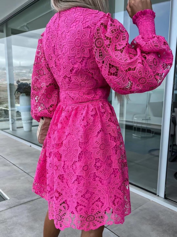 Sexy Hollow Out Water Soluble Lace Floral Edge Elegant Commuter Dress