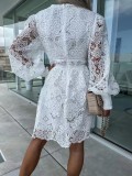 Sexy Hollow Out Water Soluble Lace Floral Edge Elegant Commuter Dress