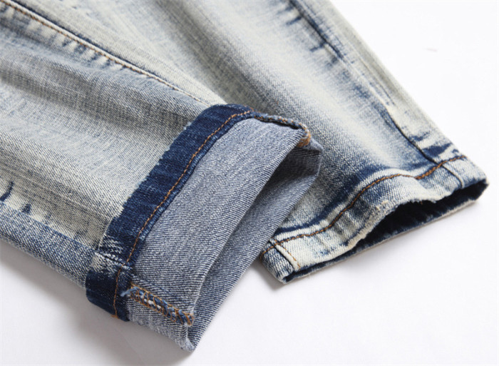 Men'S  Slim-fit Elastic Patchwork Cotton Denim Jeans