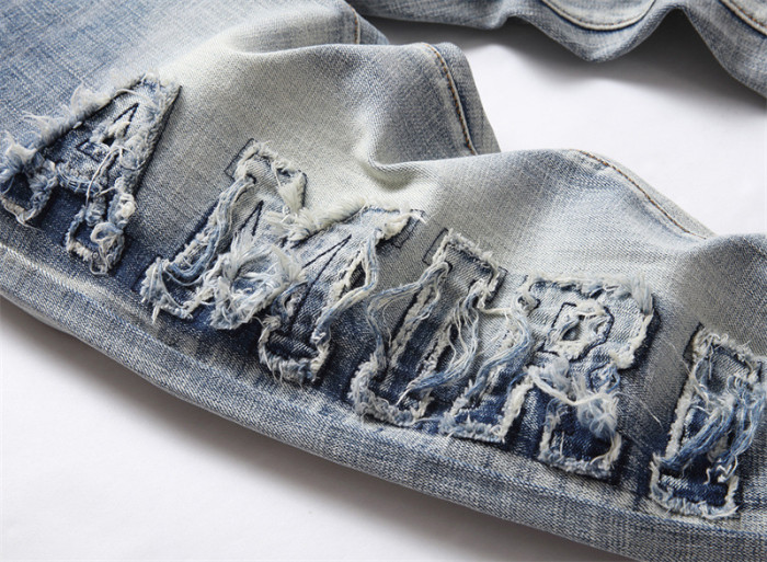 Men'S  Slim-fit Elastic Patchwork Cotton Denim Jeans