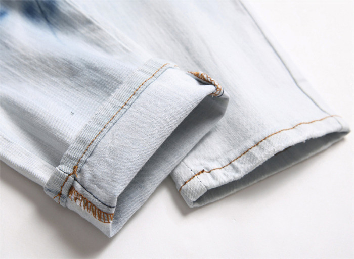 Men's Distressed Embroidered Pentagram Trendy Stretch Slim Fit Skinny Jeans Pants
