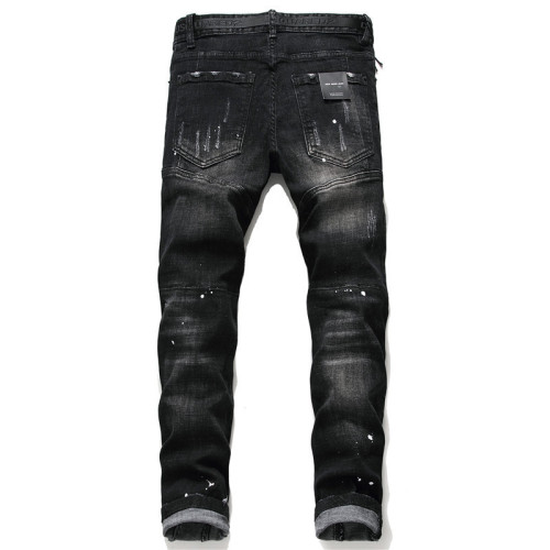 Ihoov's Elastic Paint Splatter Patchwork Distressed Skinny Jeans