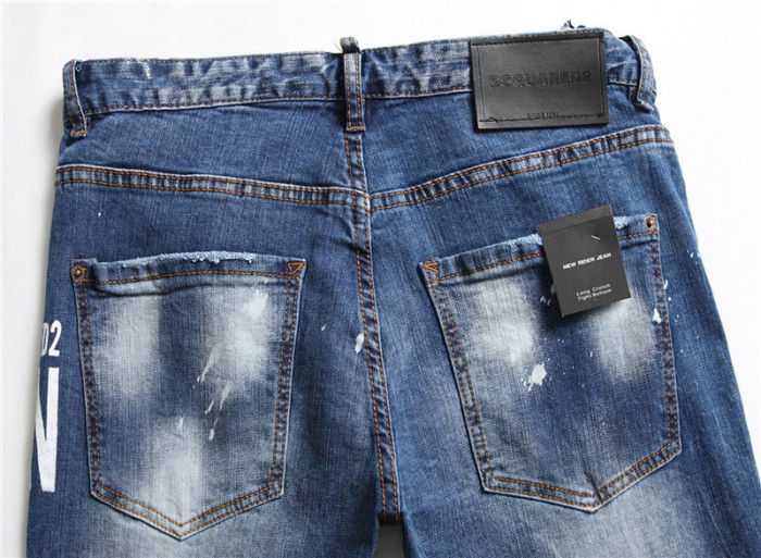 Men's Distressed Paint Splatter  Slim Fit Letter Print Elastic Jeans