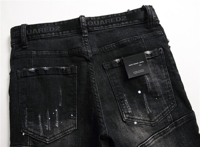 Ihoov's Elastic Paint Splatter Patchwork Distressed Skinny Jeans