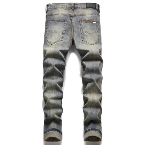 Men's Ripped  Patchwork Trendy Stretch Slim Fit Tapered Jeans Pants
