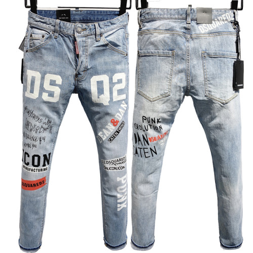 Men's Slim FitCotton and Elastic Fabric Light-colored Printed Jeans