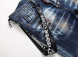 Distressed Denim Paint Splatter Slim Fit Jeans for Men