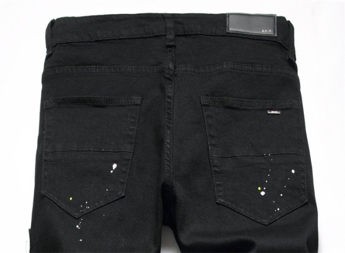 Men's Black Slim Fit Distressed Stud Embellished Jeans