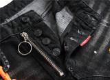 Men's Black Paint Splatter Slim Fit Patchwork Stretch Denim Jeans