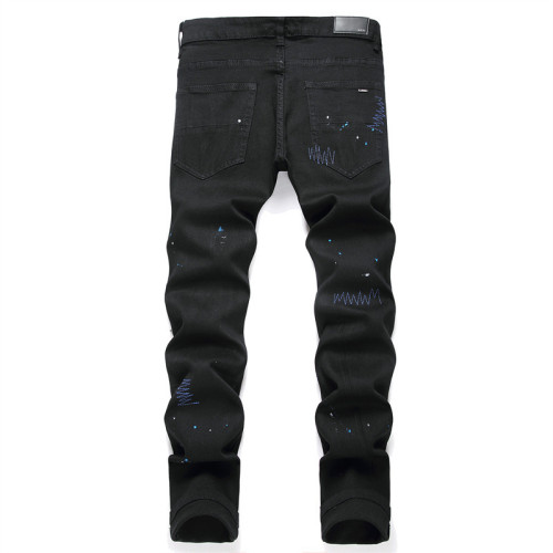 Men's Distressed Patches and Black Wash Skinny Jeans