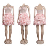 Hot Drilling Elastic Spaghetti Strap Cake Skirt Puffy Skirt