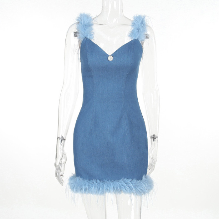 Chic and Sophisticated Fitted Furry Edges Bodycon Dress