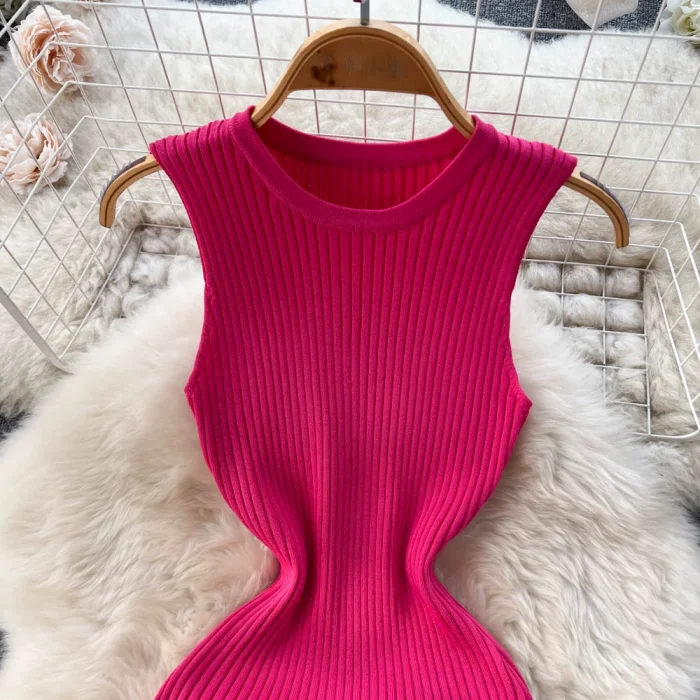 Sleeveless Slim Fit Knee-length Ruffle Fish Tail Sweater Dress