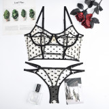Polka Dot Peek-a-Boo Lingerie Set with Steel Ring and Back Cutout