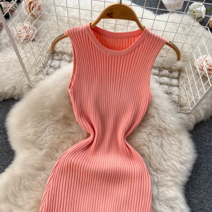 Sleeveless Slim Fit Knee-length Ruffle Fish Tail Sweater Dress