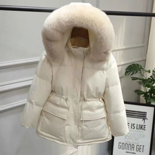 Drawstring Thickened Hooded Coat with Large Faux Fur Collar