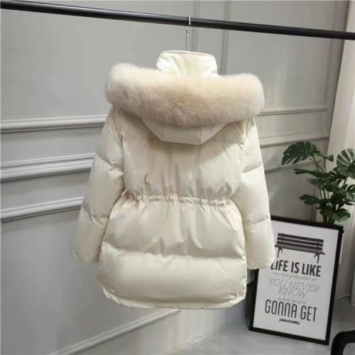 Drawstring Thickened Hooded Coat with Large Faux Fur Collar