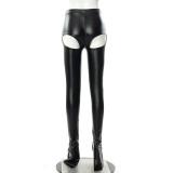 Sexy Nightclub Faux Leather High-Slit Leggings