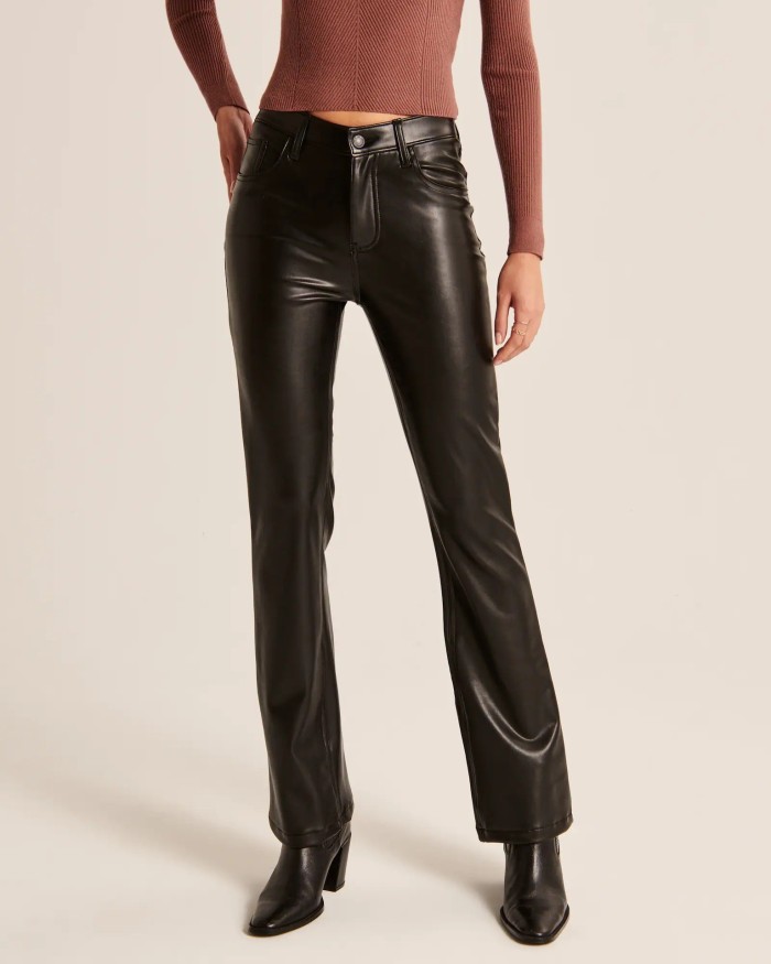 Women's Straight-Leg PU Leather Pants for Autumn and Winter