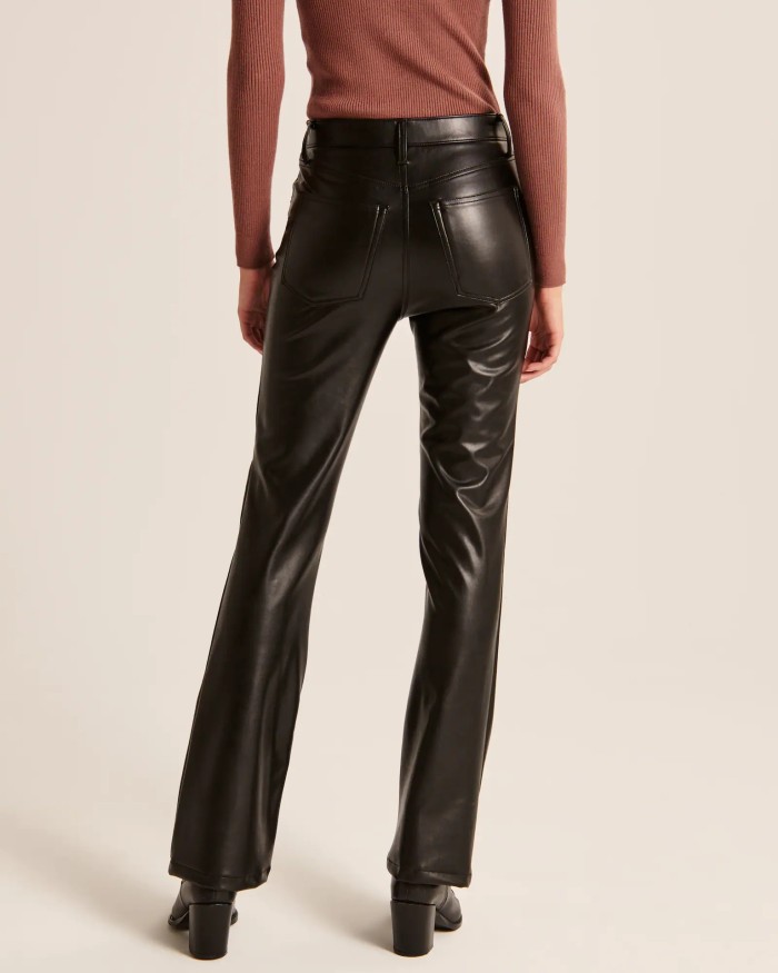 Women's Straight-Leg PU Leather Pants for Autumn and Winter