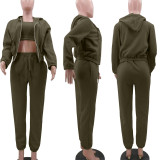 Zipper-Designed Outerwear Set with Top and Drawstring Pants