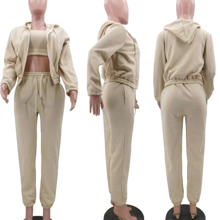 Zipper-Designed Outerwear Set with Top and Drawstring Pants