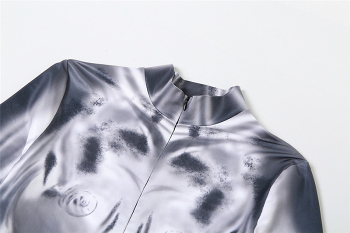 Digital Print Long Sleeve Bodysuit Jumpsuit