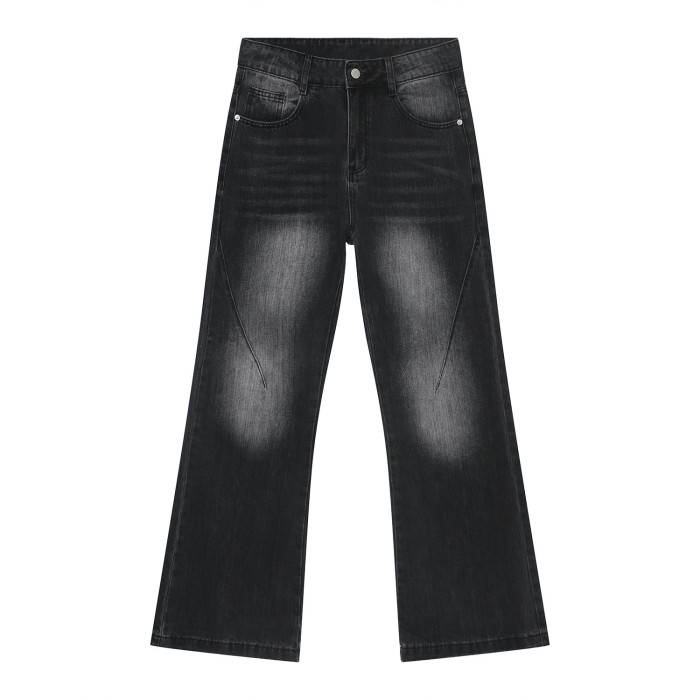 Retro Flared Black/Grey Faded Denim Jeans