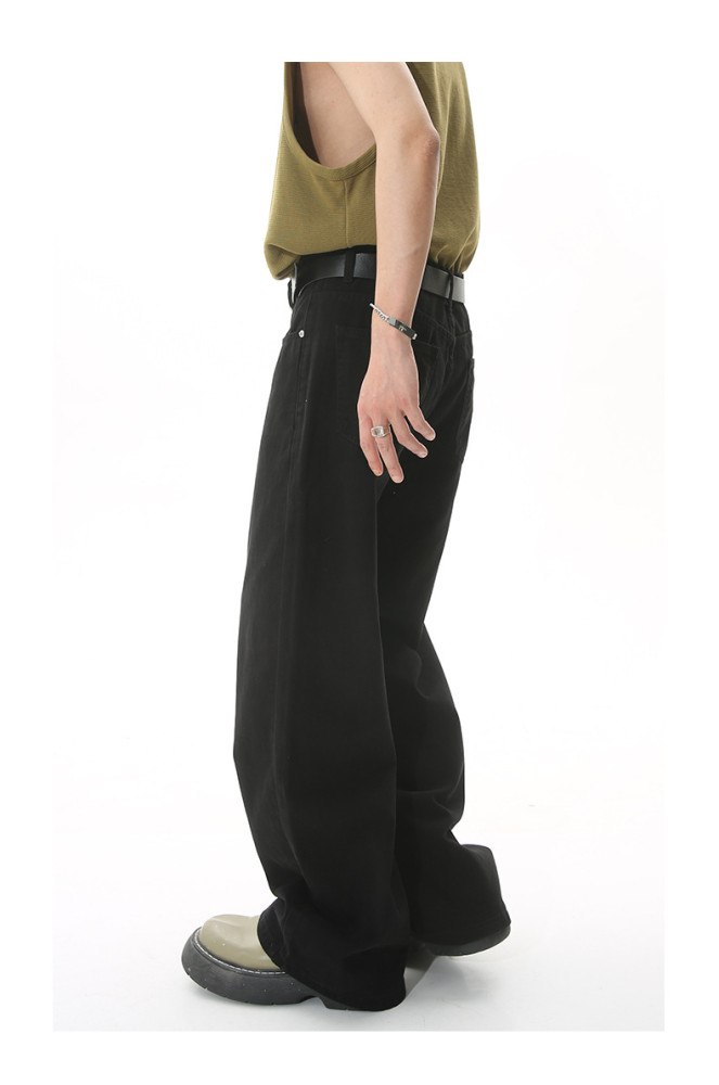 Simple Design and Mid High Waist Loose-fitting Straight Jeans