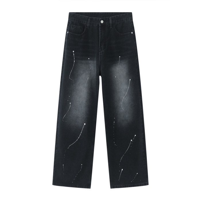 Loose Straight Personality Spray-Painted Jeans for Men